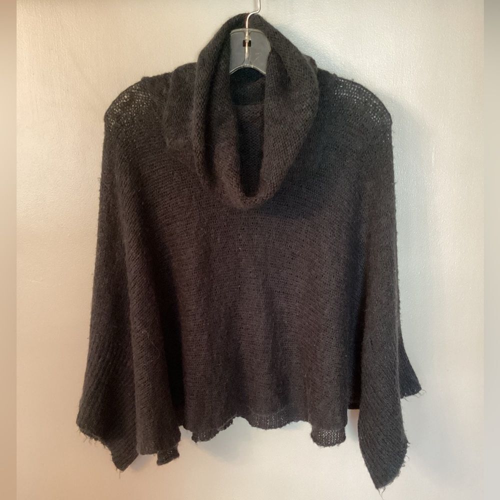 WOODEN SHIPS SIZE M/L BLACK MOHAIR WOOL COWL NECK PONCHO SWEATER - Picture 2 of 7